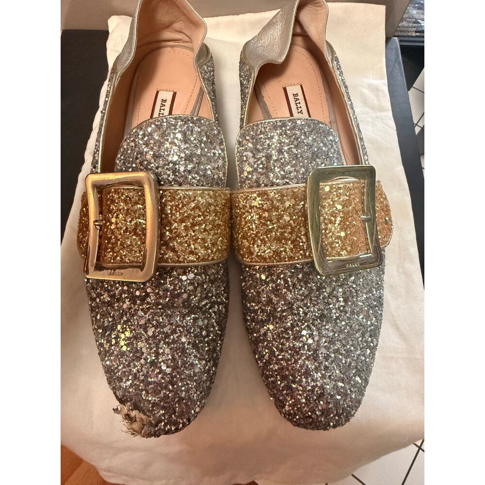 Bally Janelle loafers with gold and silver glitter size 9